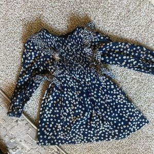 Zara Blue Flora Soft Dress Bows Ruffles Shirred